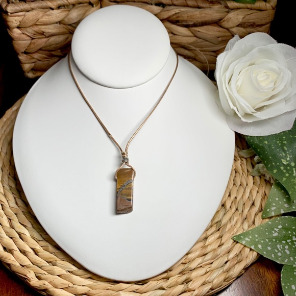 Tiger’s Eye Stone Necklace on Adjustable Length Tan Cord - Picture 4 of 7